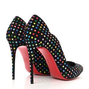 Christian Louboutin Hot Chick 100 Black Suede Multi Polka Dot Heel Pump 39